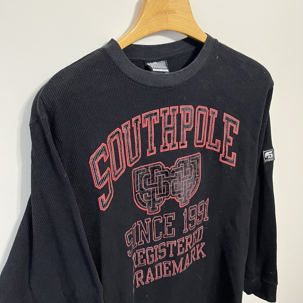 Vintage South Pole Long Sleeve Thermal Shirt Men's Size XL Y2K Goth Skate Black - Picture 2 of 5